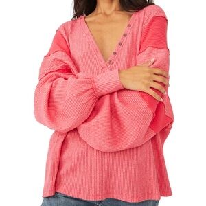 We the Free Callisto Henley Top in Hot Cherry